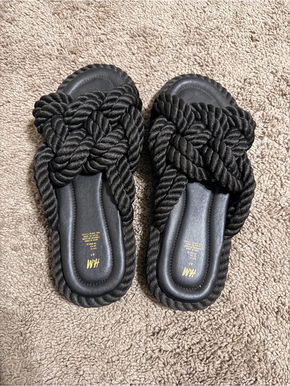 H&M Black Chunky Rope Knot Slide Sandals Size 9.5 / EU 41
